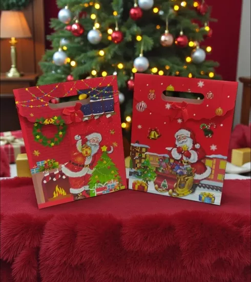 Noel Temalı El Geçme Karton Çanta 6’lı Paket