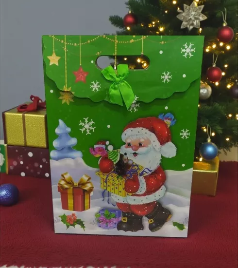 Noel Temalı El Geçme Karton Çanta 6’lı Paket