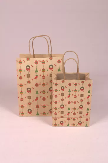 Noel Burgu Saplı Kraft Çanta 12’lik Paket