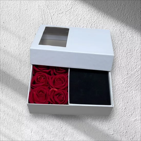 (Solmayan Gülleri Dahil) Mukavva Asetat Pencereli  hediye kutusu 5’li Paket