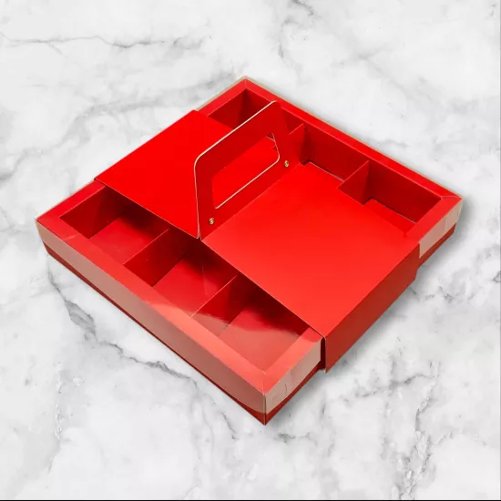 Asetat Kapaklı Bölmeli Karton Saplı Çikolata Kutusu 10’lu Paket