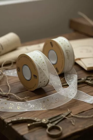 Organze Varak Yaldız Baskılı  Kurdele 