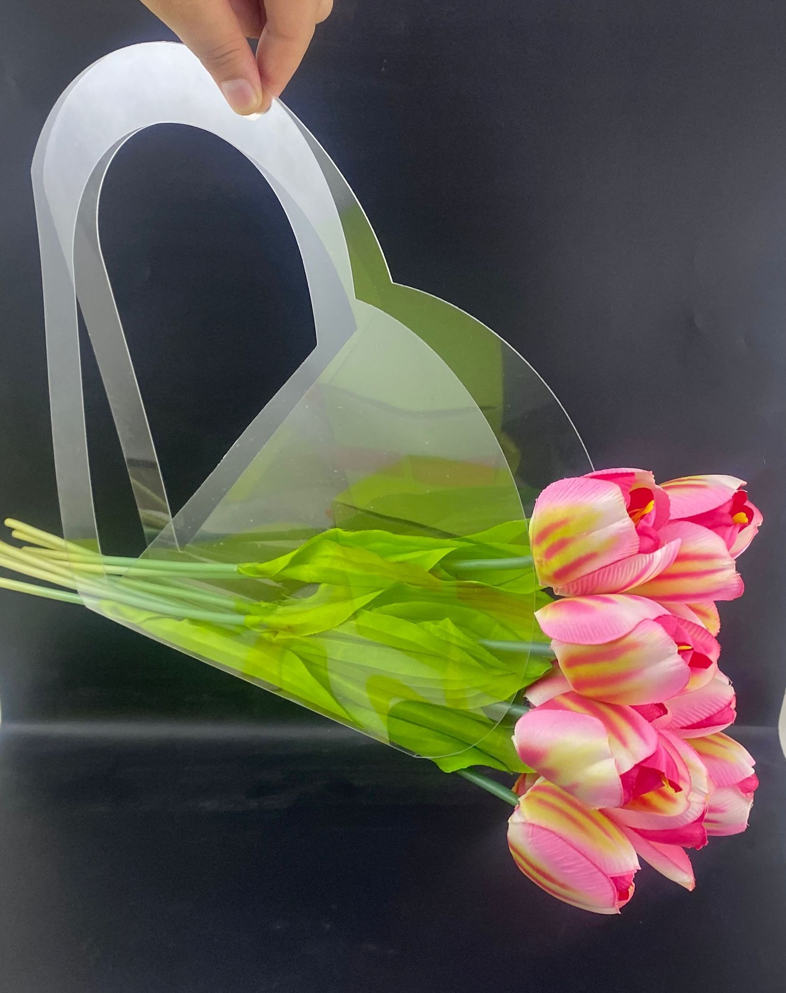 Kalp Şeffaf Çiçek Çantası 10’lu Paket