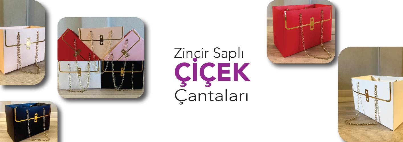 zincir saplı çanta, karton çanta, lüks çanta, çiçek çantası, 